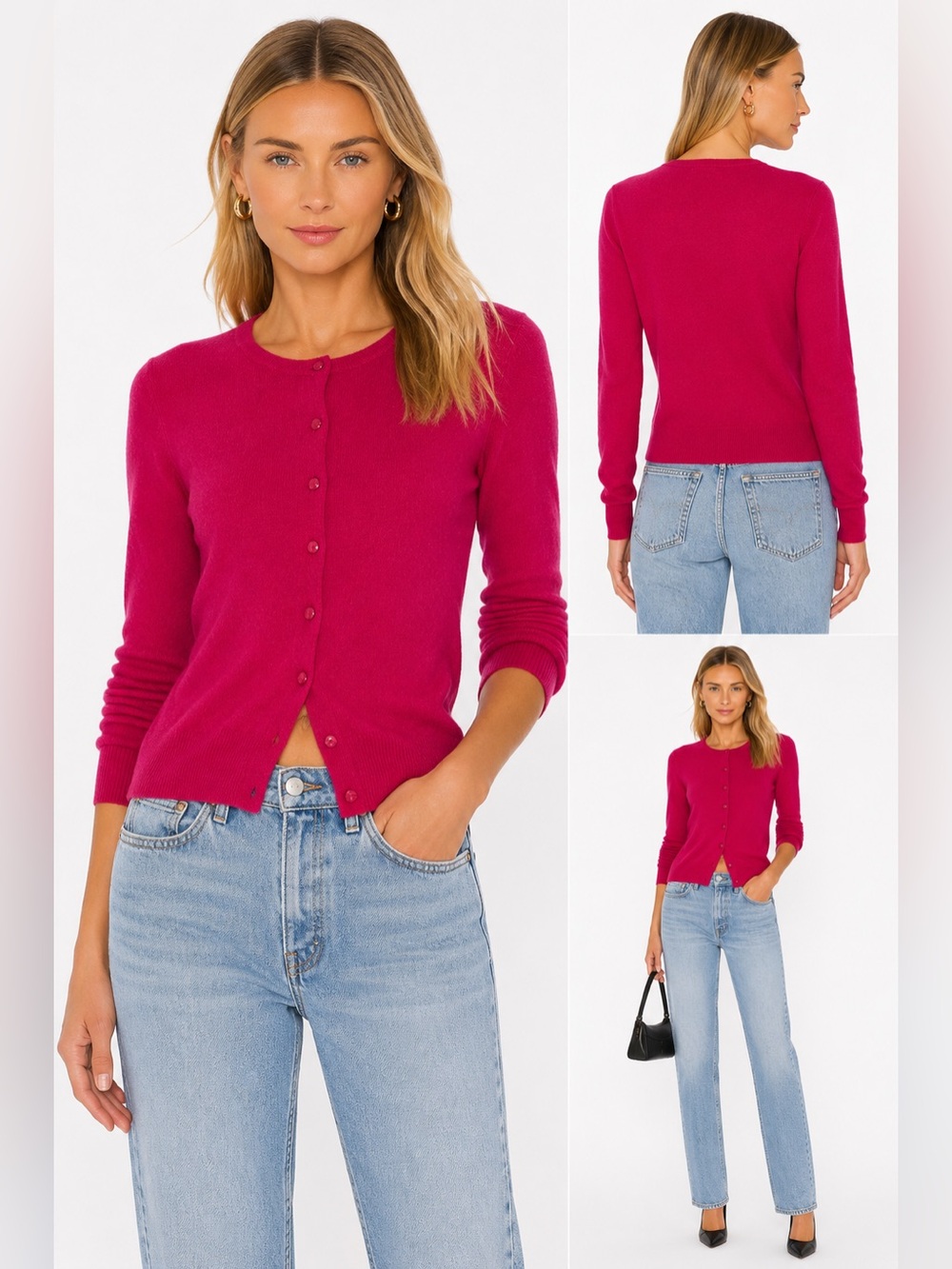 Club Monaco Cashmere Cardigan Sweater Pink Fuchsia Button Front Knit
